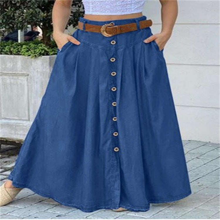 New Autumn Women's Long Skirt featuring a high waist, solid color, and pockets, designed for casual wear.