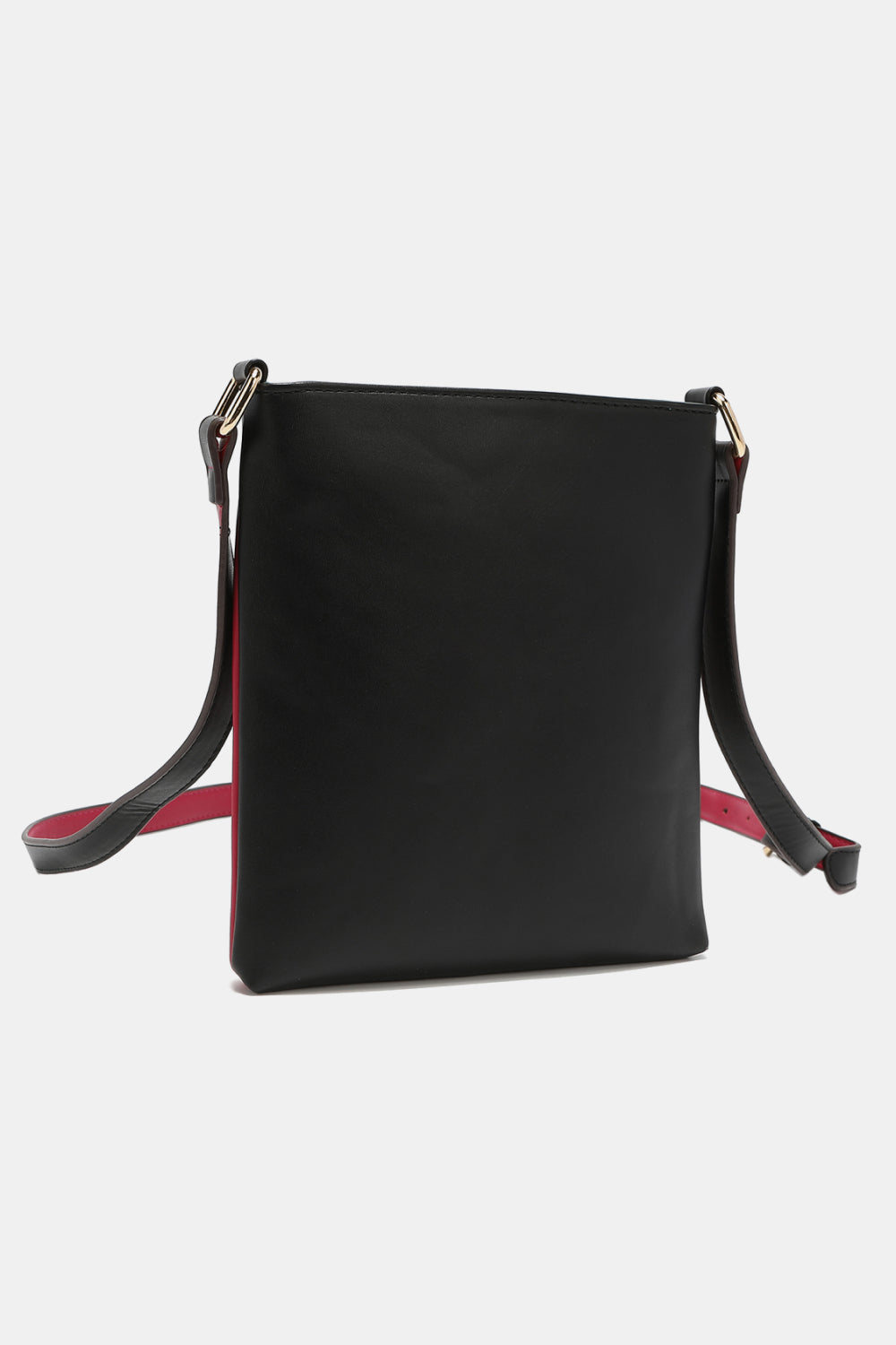 Nicole Lee USA Nikky Crossbody Bag in smooth eco-leather with gold-toned logo, showcasing its slimline design and front zipper pocket.