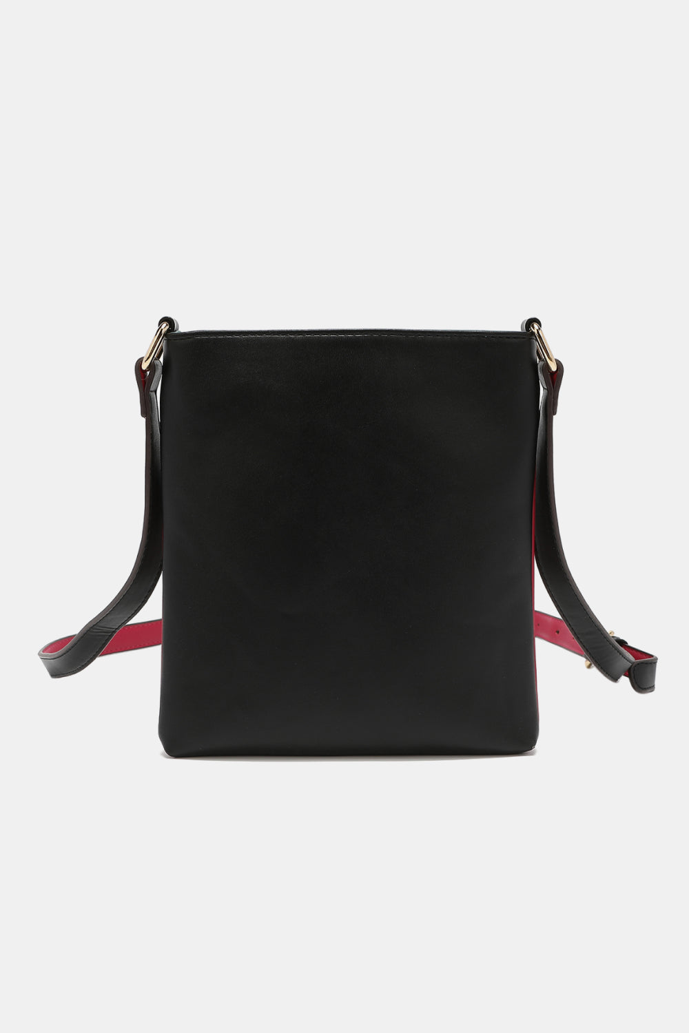 Nicole Lee USA Nikky Crossbody Bag in smooth eco-leather with gold-toned logo, showcasing its slimline design and front zipper pocket.