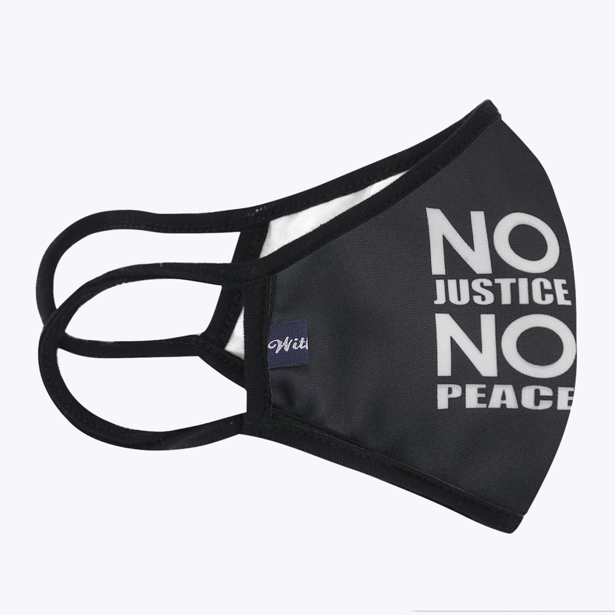 No Justice No Peace 3-Layered Face Cover featuring a unique print design, made of polyester and cotton, suitable for unisex wear.