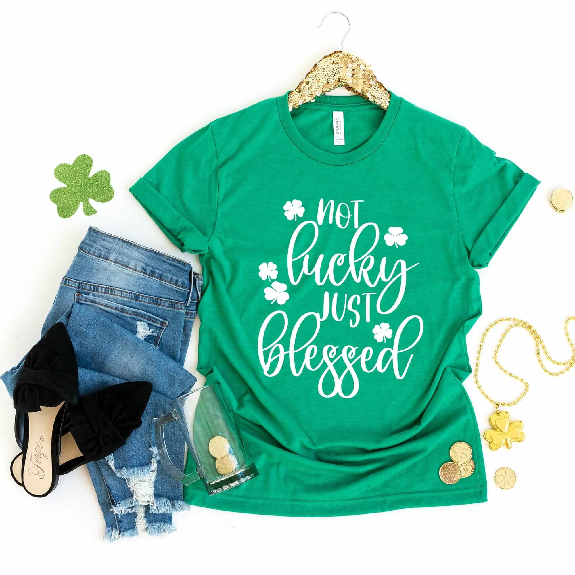 A stylish Not Lucky Just Blessed Tee in a vibrant color, showcasing its comfortable fit and unique design.