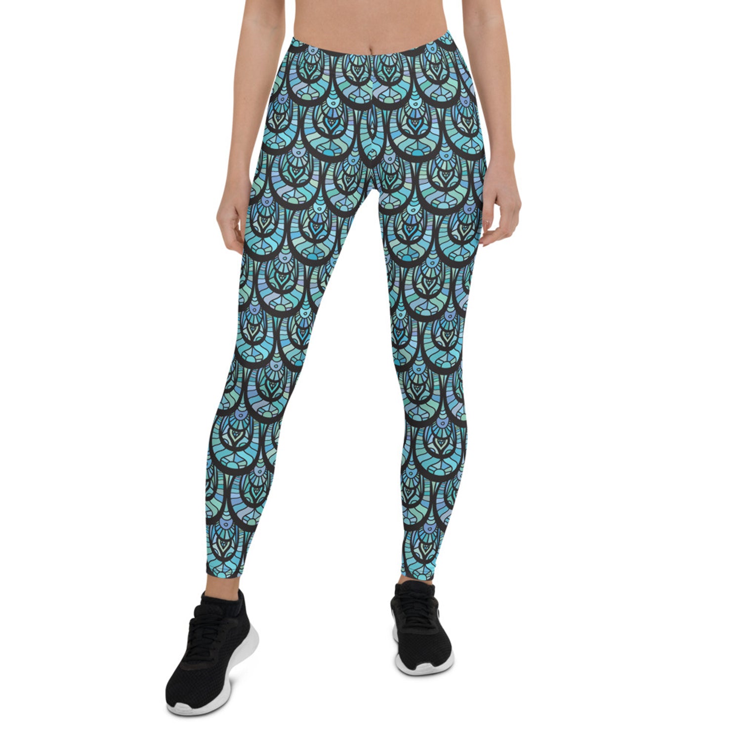 Ocean Mermaid Leggings for Women featuring a vibrant ocean-themed design, perfect for workouts and casual wear.