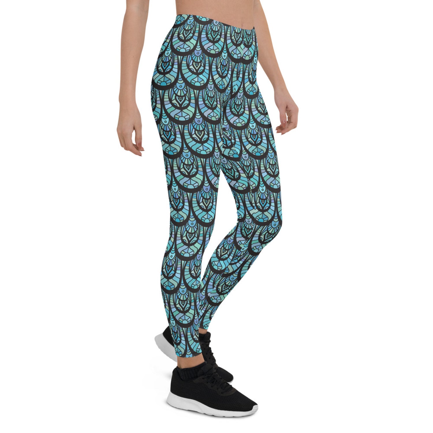 Ocean Mermaid Leggings for Women featuring a vibrant ocean-themed design, perfect for workouts and casual wear.