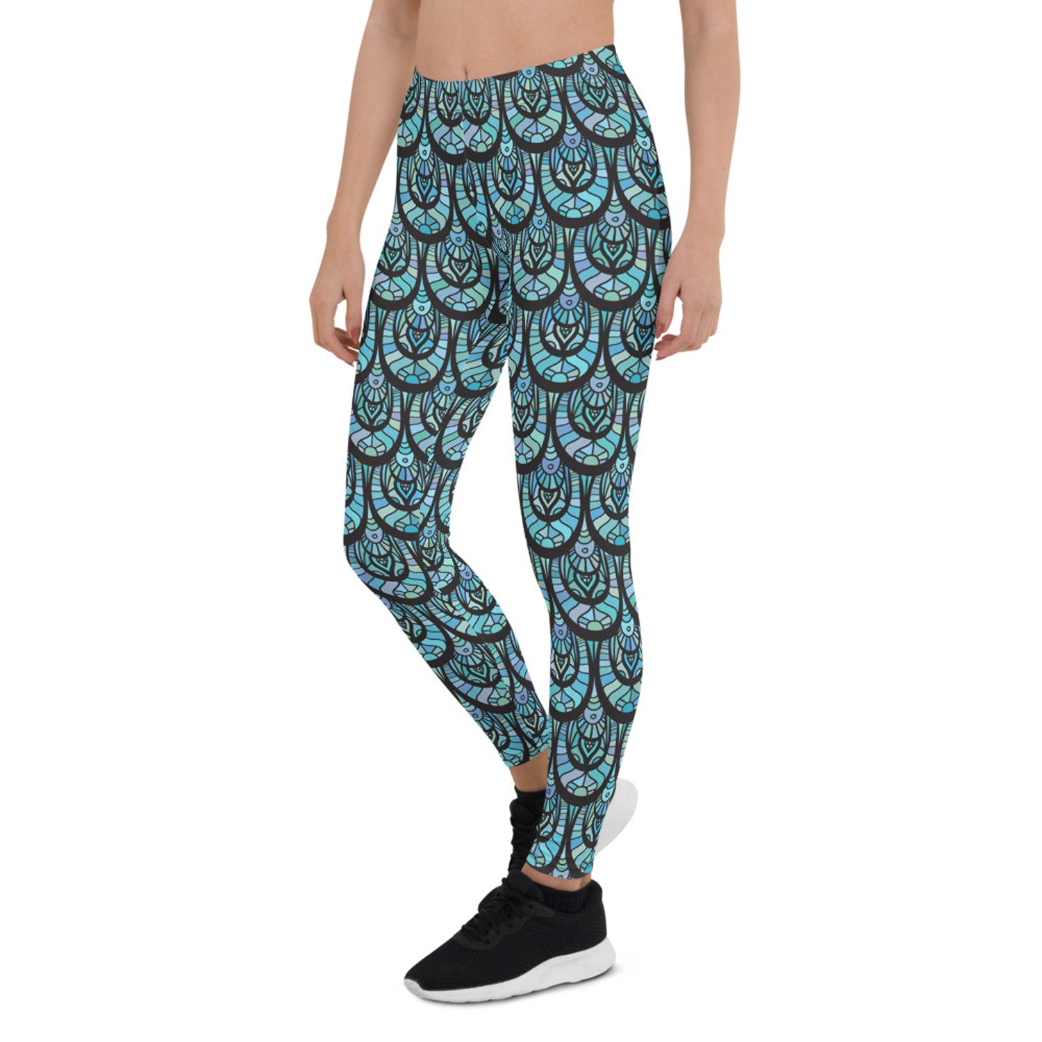 Ocean Mermaid Leggings for Women featuring a vibrant ocean-themed design, perfect for workouts and casual wear.