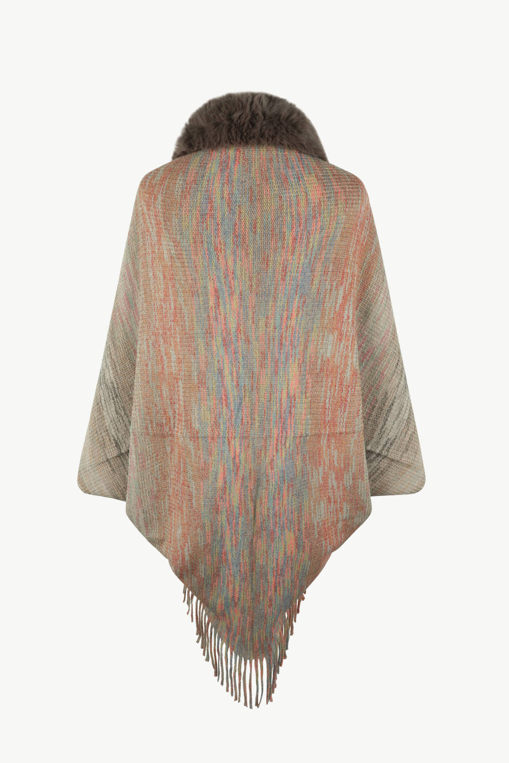 Open Front Fringe Hem Poncho featuring a stylish design with fringe detailing, made from 100% polyester, perfect for layering.