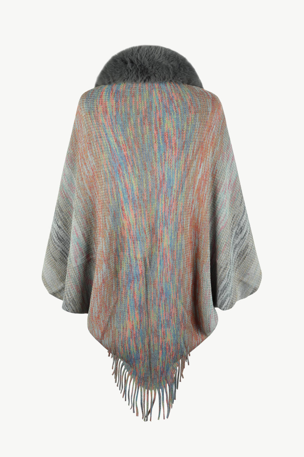 Open Front Fringe Hem Poncho featuring a stylish design with fringe detailing, made from 100% polyester, perfect for layering.