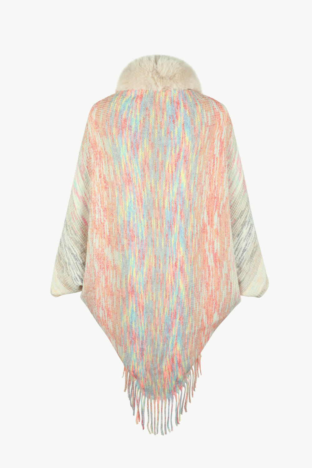 Open Front Fringe Hem Poncho featuring a stylish design with fringe detailing, made from 100% polyester, perfect for layering.