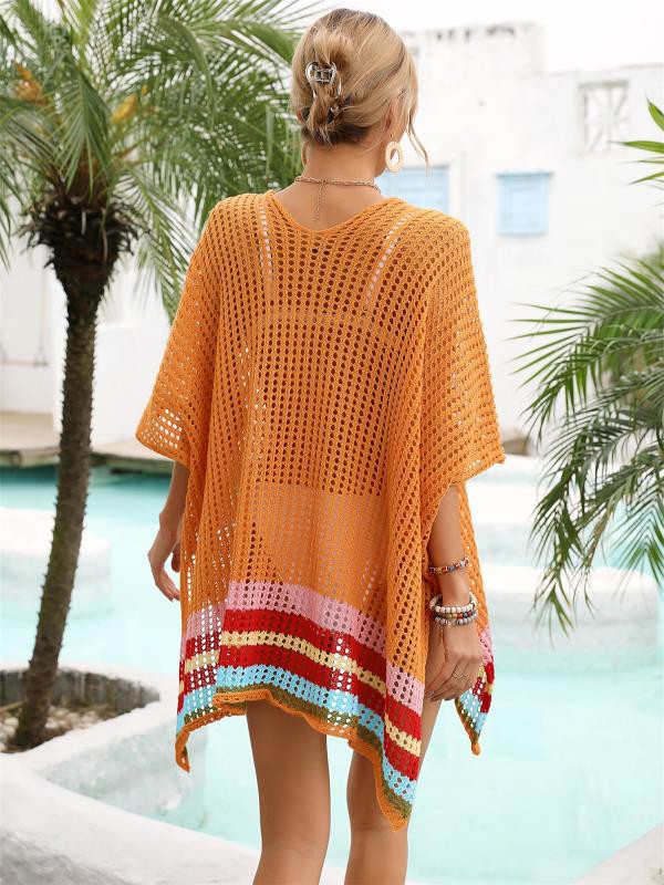 Open knit cover up with stylish stripes, perfect for layering over swimwear or casual outfits.