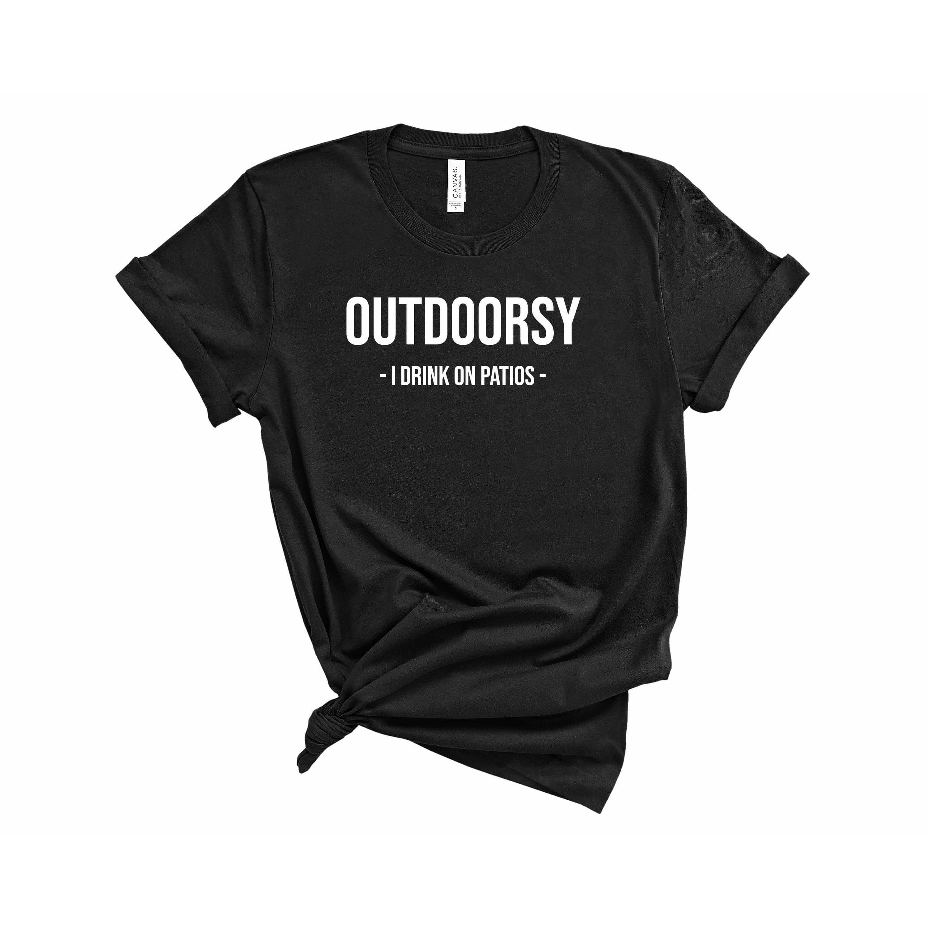 A stylish Outdoorsy Tee featuring a fun design perfect for outdoor enthusiasts, showcasing its unisex fit and quality print.