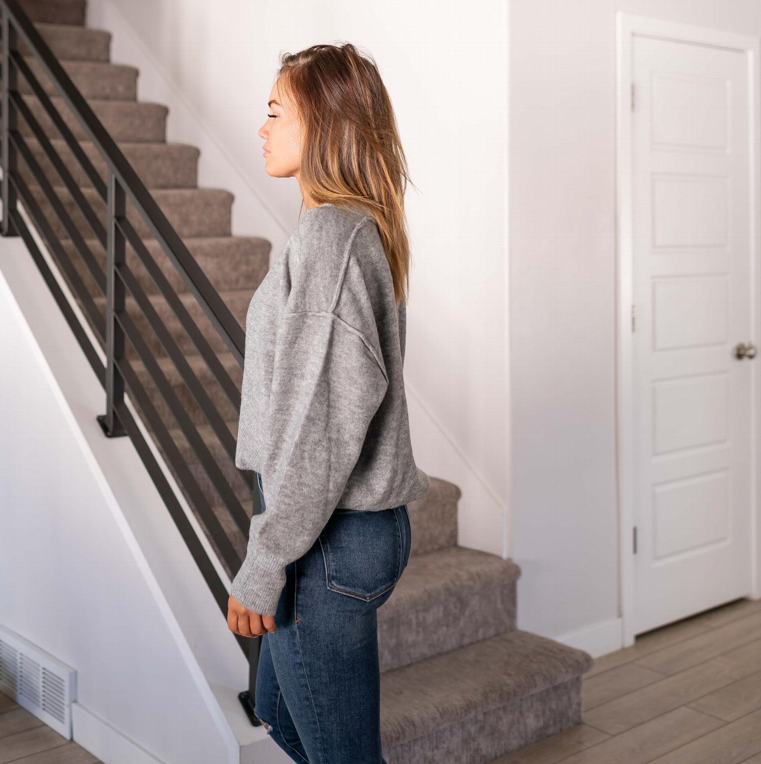 Oversized Hi-low Hem Melange Sweater Cardigan in grey with three buttons and winged sleeves, perfect for layering.