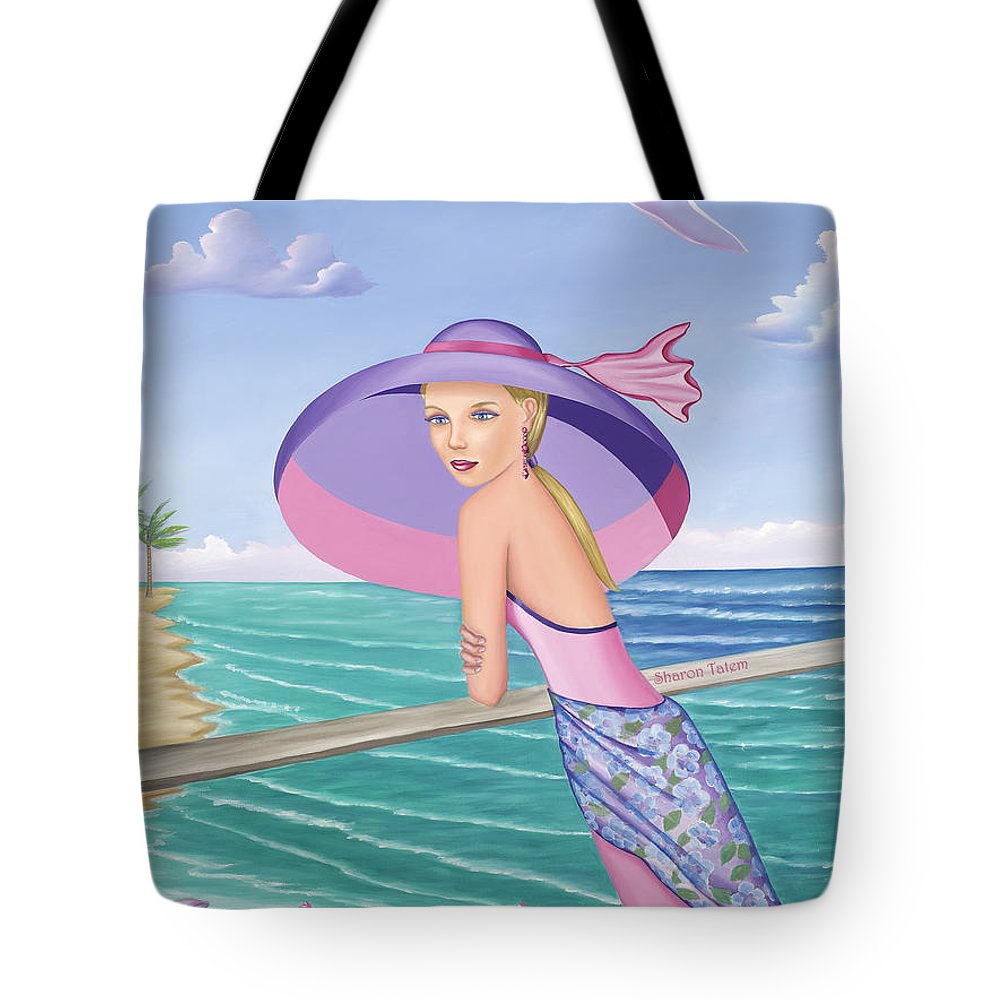 Palm Beach Purple Tote Bag with black strap, showcasing vibrant design and durable fabric.