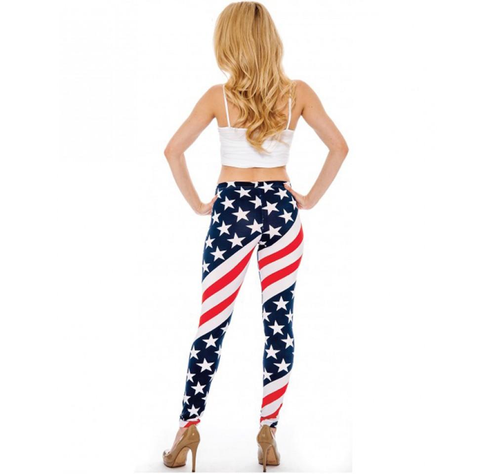 A pair of stylish Patriotic Leggings featuring a vibrant stars and stripes design, perfect for casual wear.