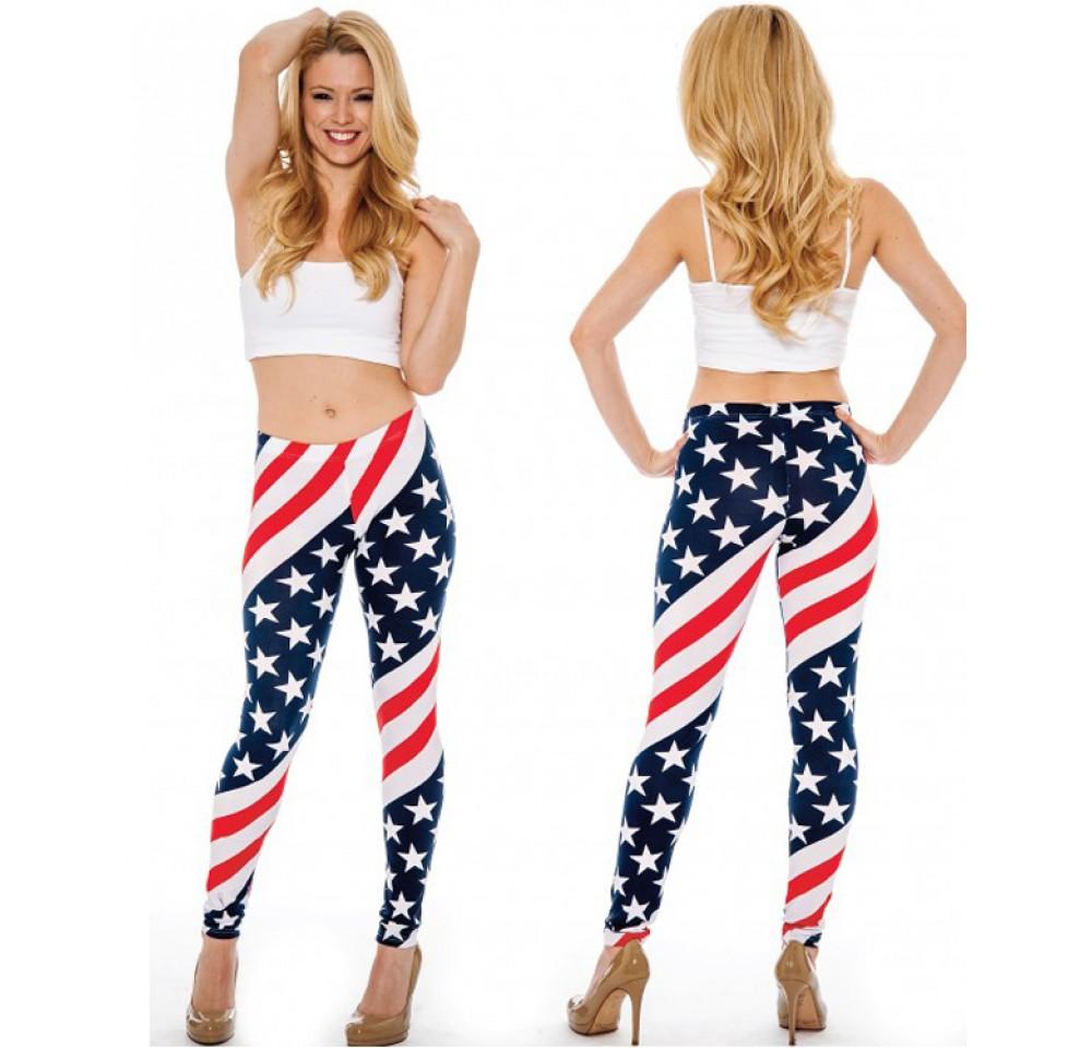 A pair of stylish Patriotic Leggings featuring a vibrant stars and stripes design, perfect for casual wear.