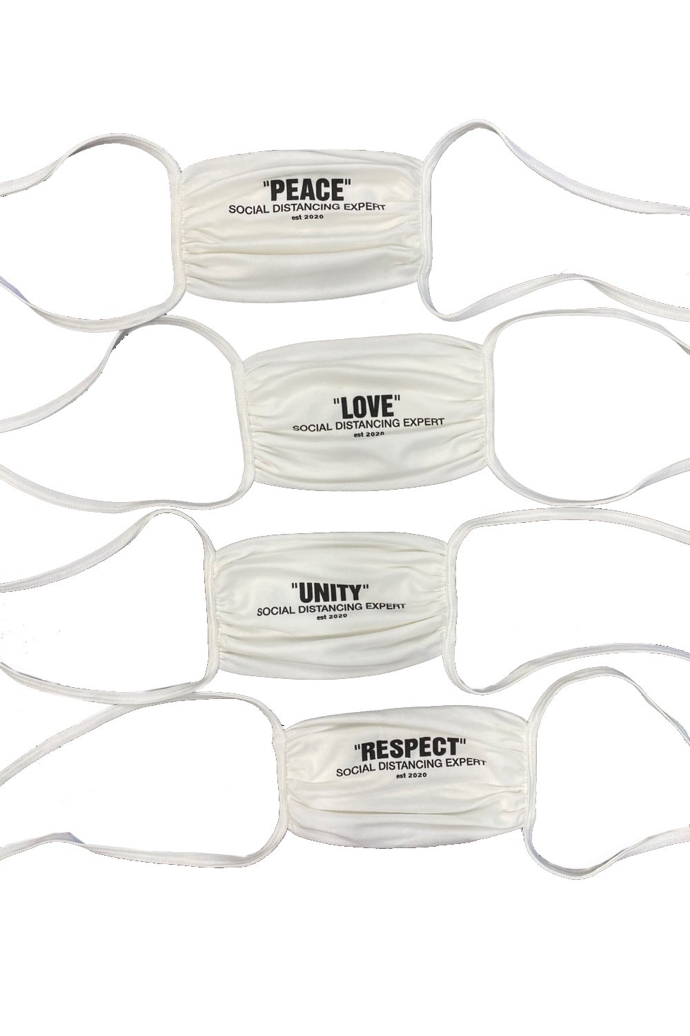 Adjustable tie-up mask featuring P.L.U.R. design, made of heavy cotton blend, showcasing peace, love, unity, and respect.