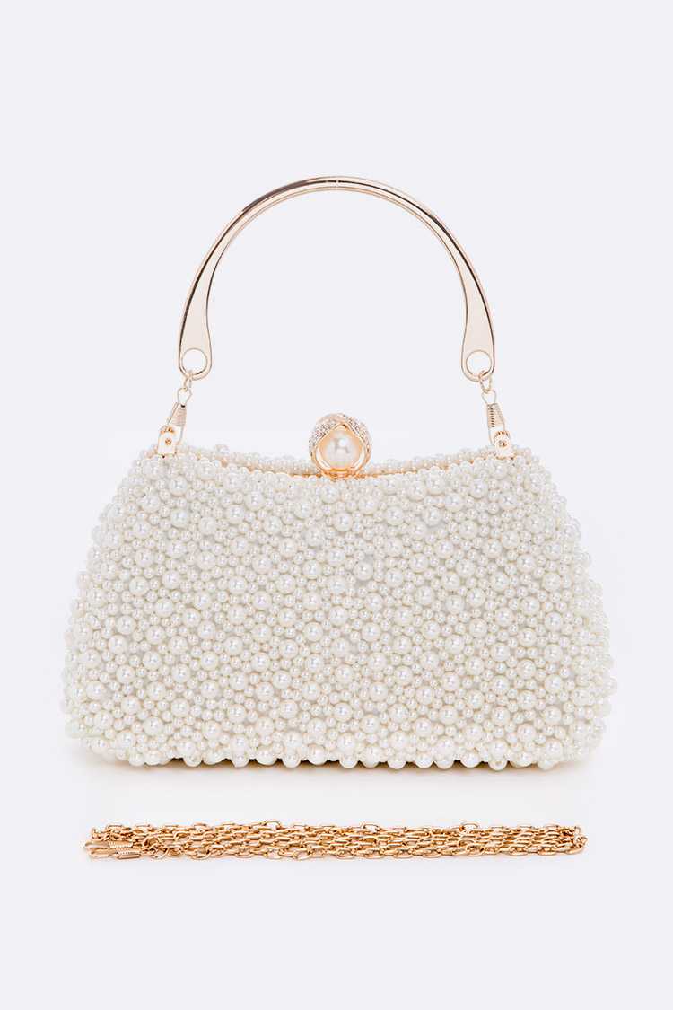 Pearl Bella Handbag featuring a stylish design with a shoulder chain and snap-on closure, ideal for various occasions.