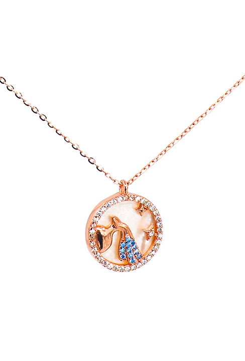 Elegant rose gold AQUARIUS pendant necklace made of 100% silver, showcasing the zodiac sign.