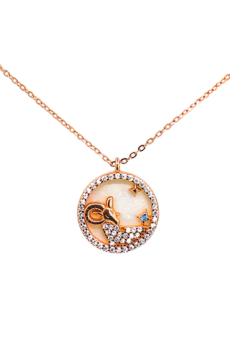 Elegant ARIES pendant necklace in rose gold, crafted from 100% silver, showcasing the horoscope sign.