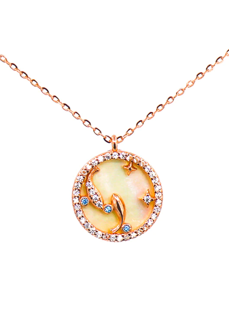 Rose gold PISCES pendant necklace made of 100% silver, featuring an elegant horoscope sign design.