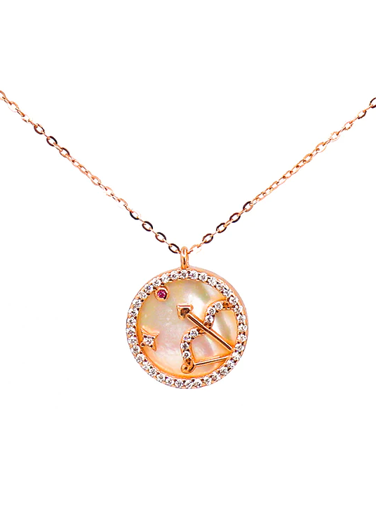 Rose gold SAGITTARIUS pendant necklace featuring the Sagittarius horoscope sign, crafted from 100% silver.