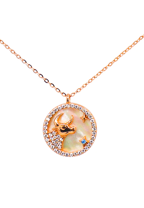 Elegant rose gold Taurus pendant necklace made of 100% silver, showcasing the Taurus horoscope sign.