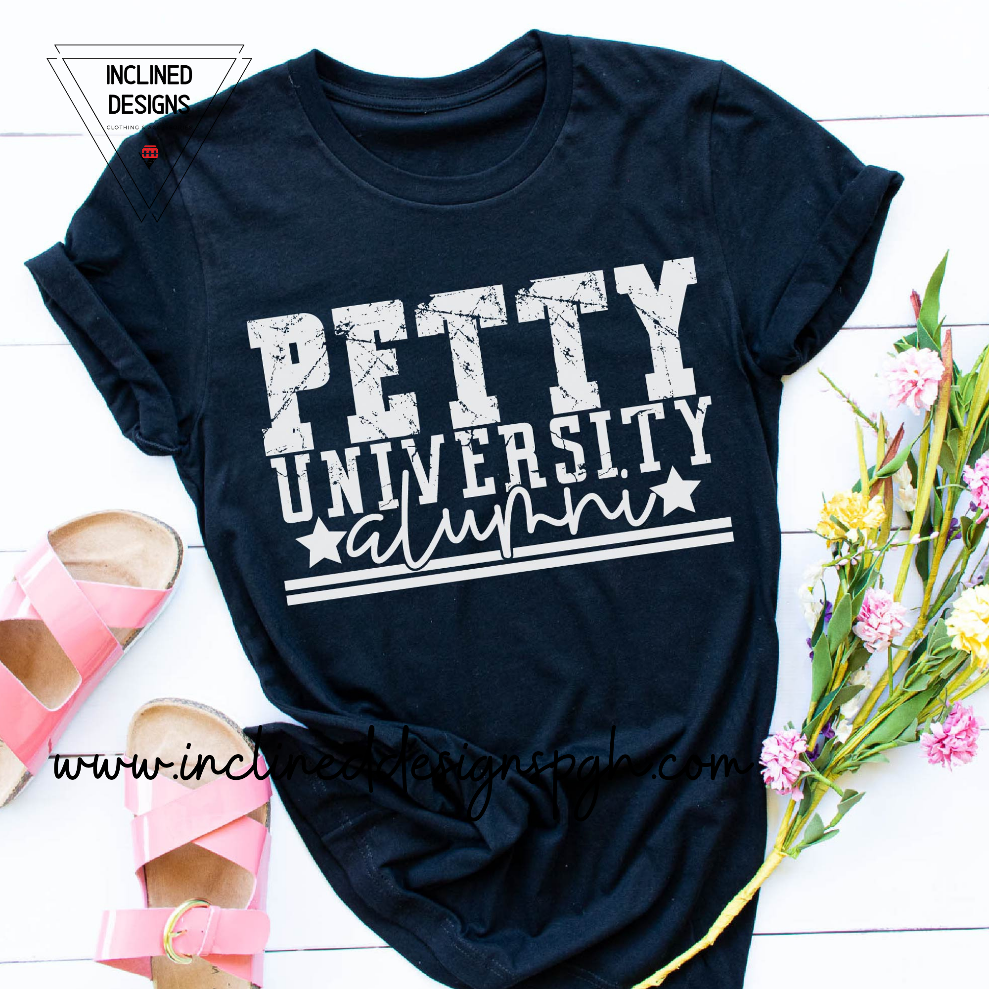 Petty University Screen Printed Adult Tee featuring vibrant graphics and comfortable fabric.