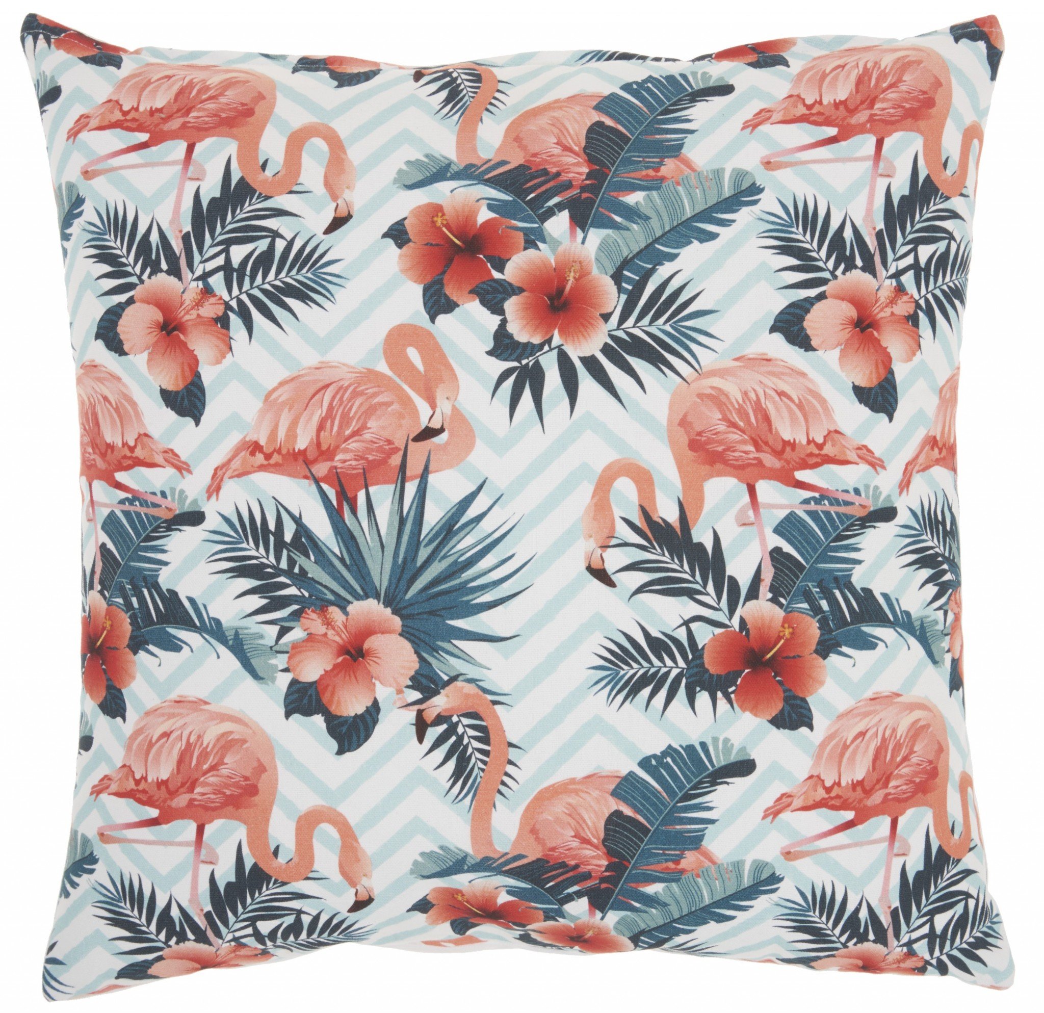 Pink Flamingo Chevron Throw Pillow featuring vibrant colors and a unique chevron pattern, perfect for modern decor.