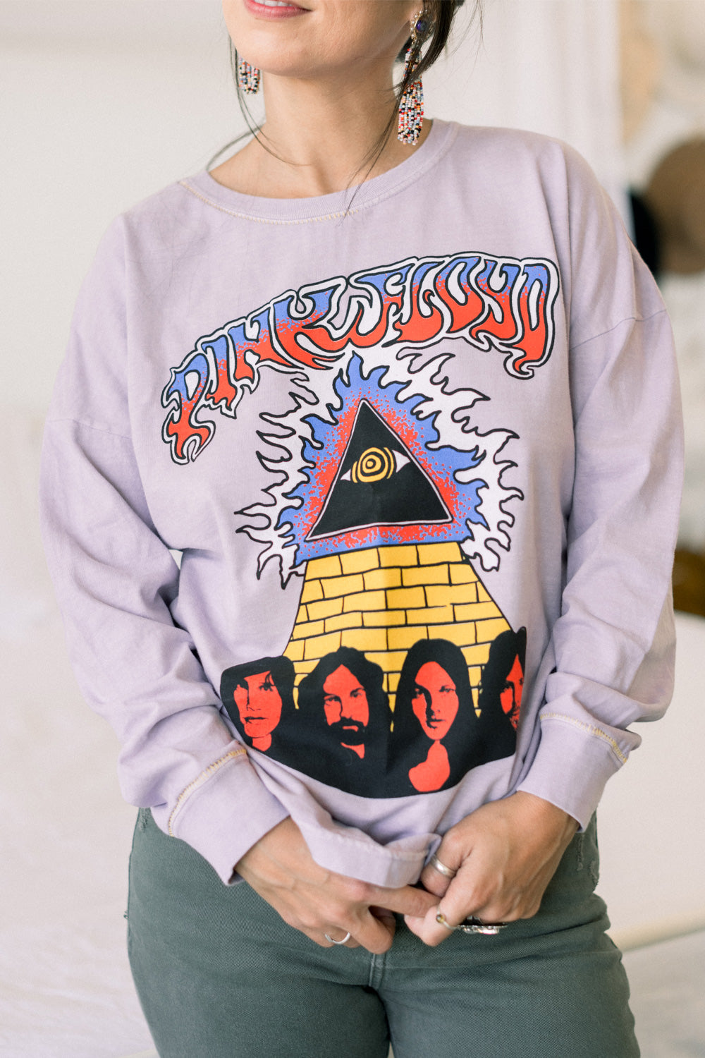 Pink Floyd Long Sleeve Tee in various colors, showcasing the iconic logo and soft organic cotton fabric.