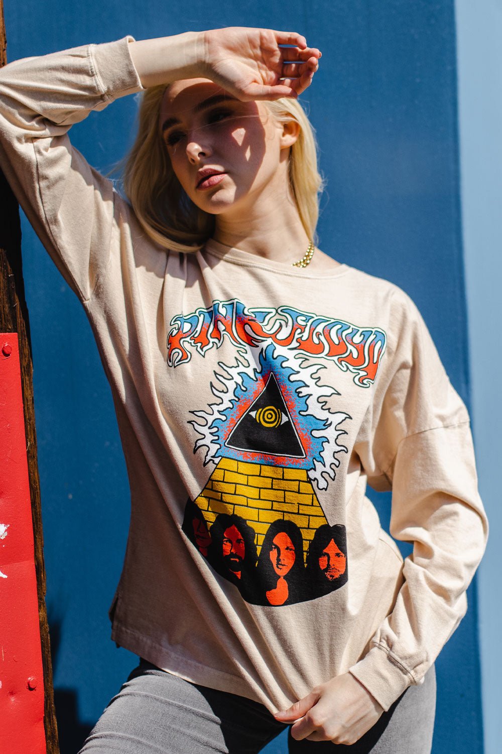 Pink Floyd Long Sleeve Tee in various colors, showcasing the iconic logo and soft organic cotton fabric.