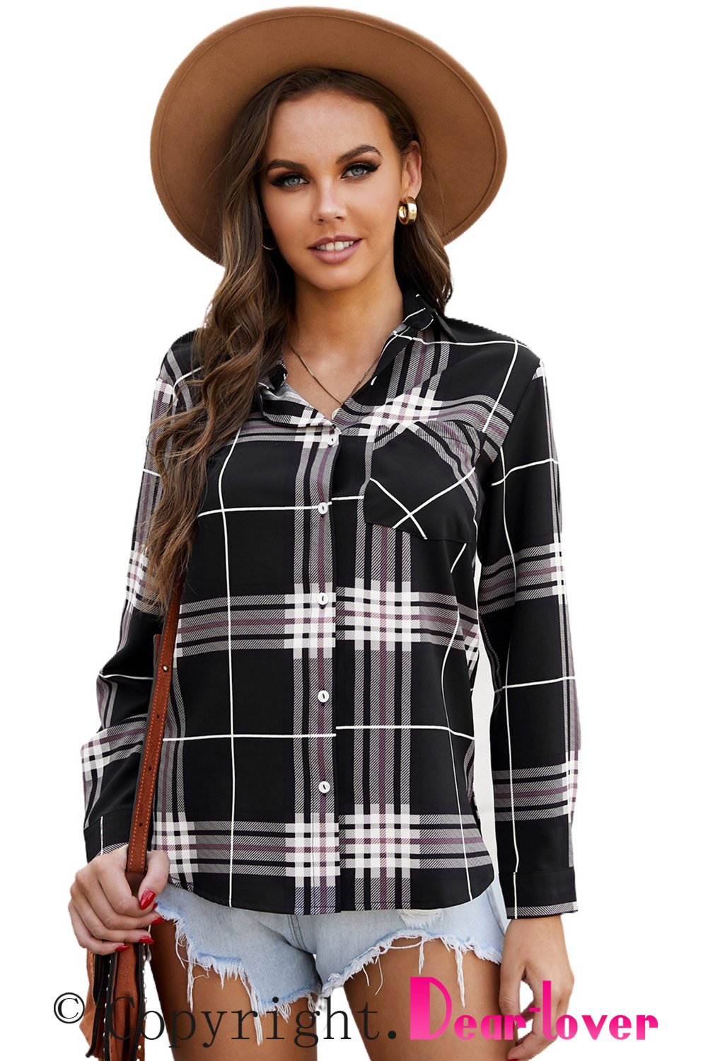 A stylish plaid button shirt in black, showcasing its classic design and comfortable fabric, perfect for various occasions.