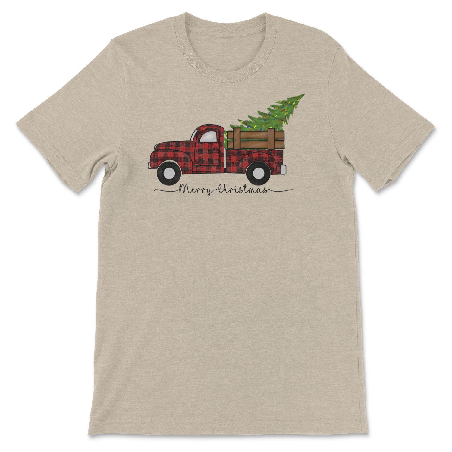 A cozy plaid Christmas truck tee featuring a festive truck design, perfect for holiday celebrations.