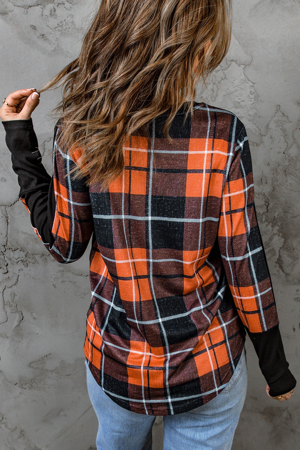 Plaid Color Block Long Sleeve Top featuring a stylish plaid pattern and comfortable long sleeves, perfect for casual wear.