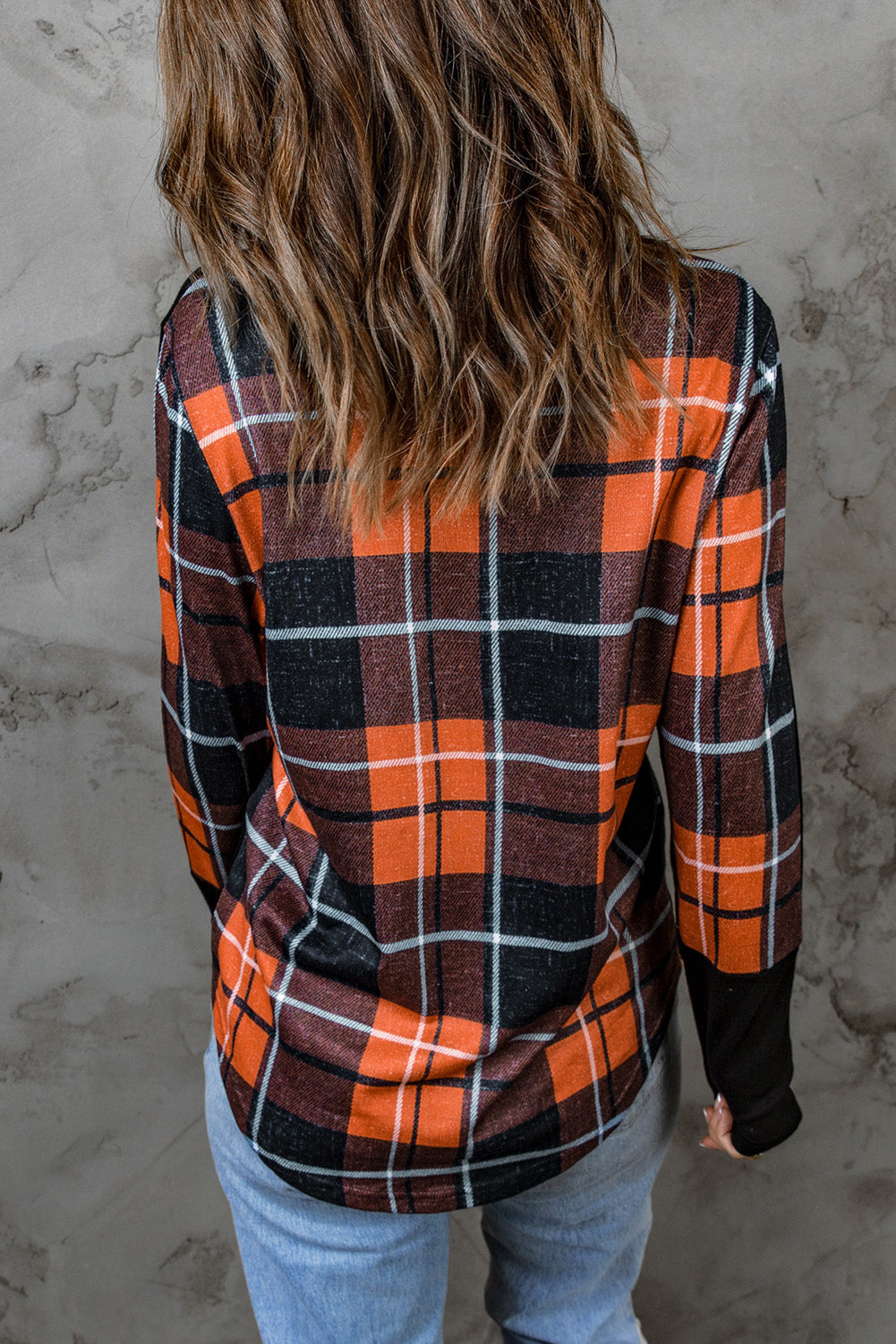 Plaid Color Block Long Sleeve Top featuring a stylish plaid pattern and comfortable long sleeves, perfect for casual wear.