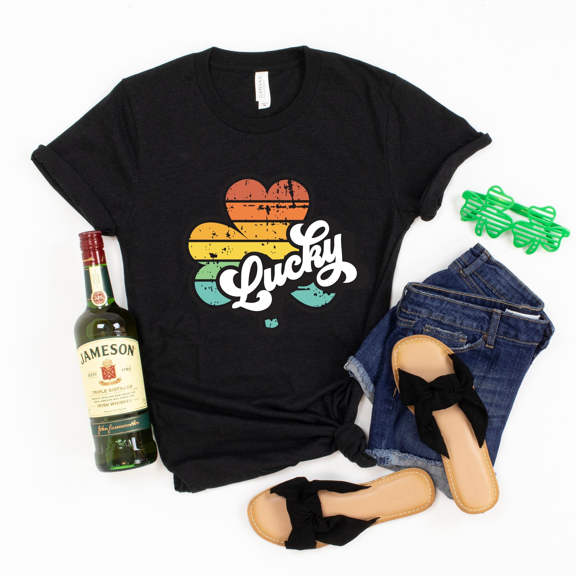 Plaid Lucky Retro St. Paddy's T-shirt featuring a vibrant plaid design, perfect for St. Patrick's Day celebrations.