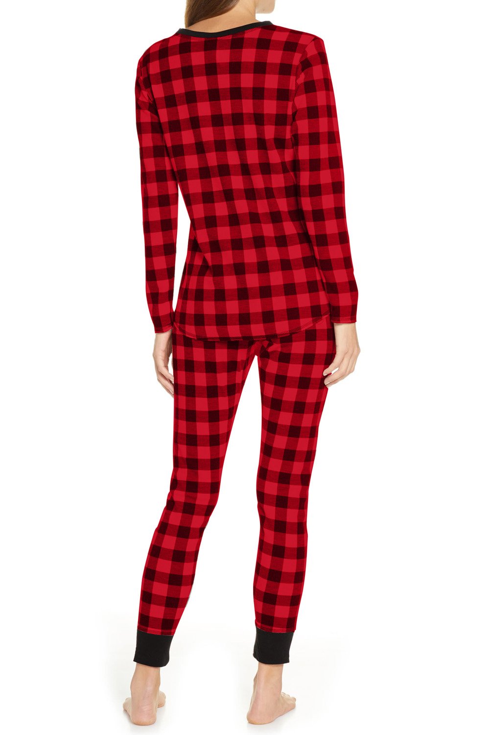 Plaid Two Pieces Loungewear set featuring a relaxed fit top and pants in a cozy thermal fabric, perfect for winter lounging.