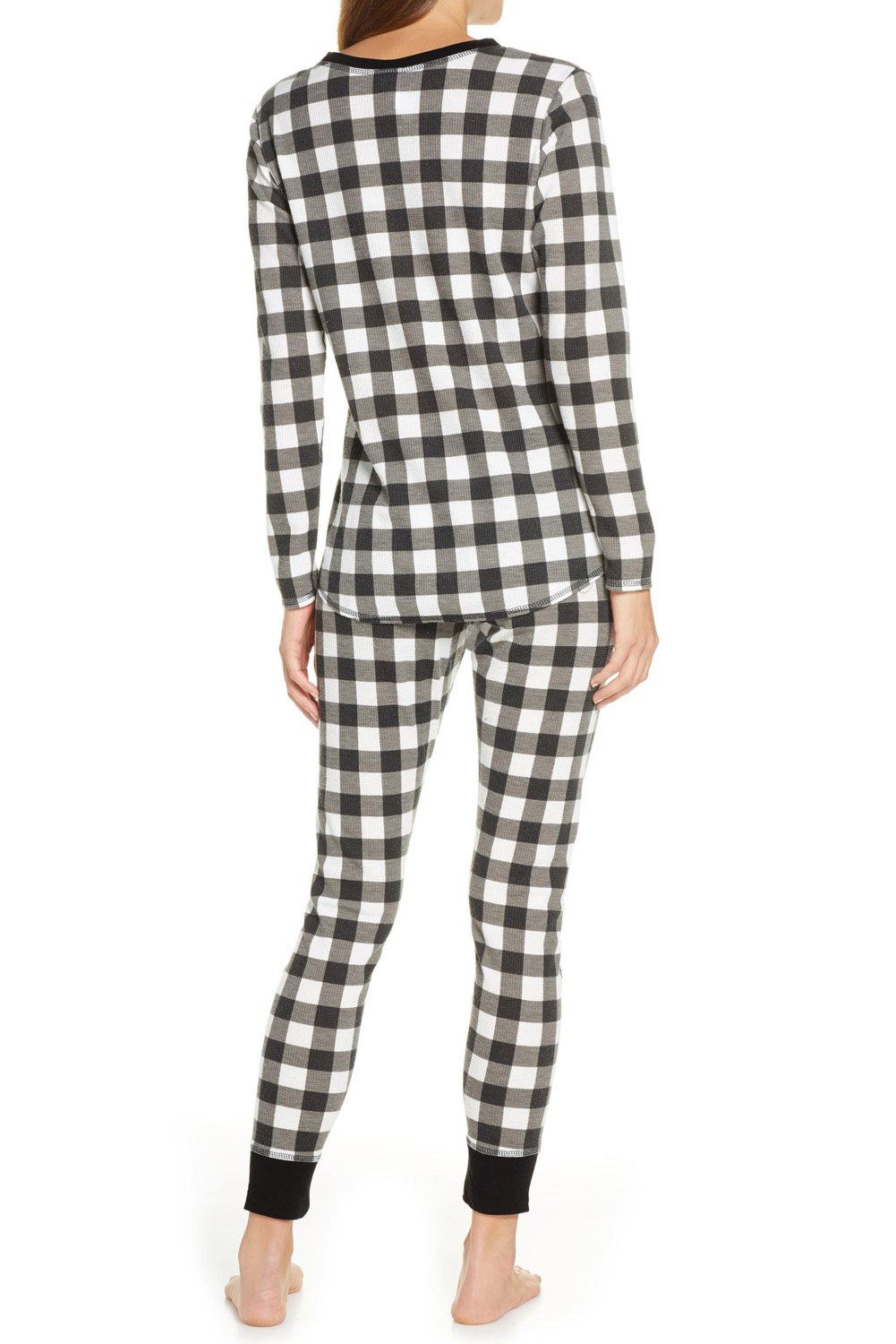 Plaid Two Pieces Loungewear set featuring a relaxed fit top and pants in a cozy thermal fabric, perfect for winter lounging.