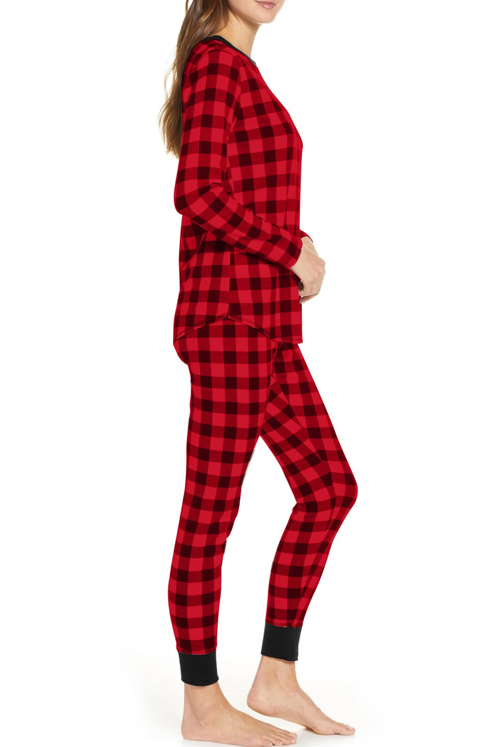 Plaid Two Pieces Loungewear set featuring a relaxed fit top and pants in a cozy thermal fabric, perfect for winter lounging.