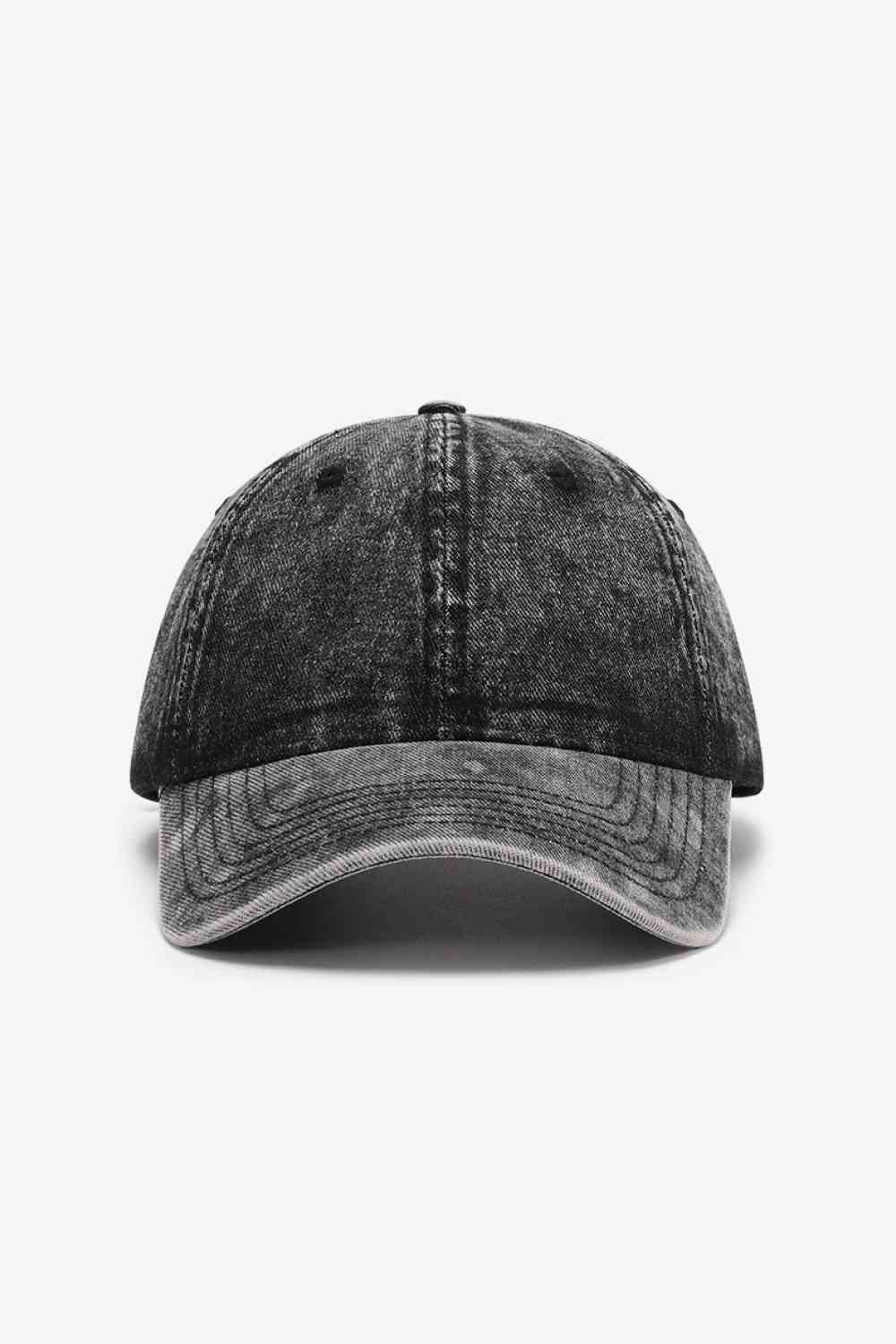 Plain adjustable baseball cap made of 100% cotton, featuring a solid pattern and adjustable strap for a comfortable fit.