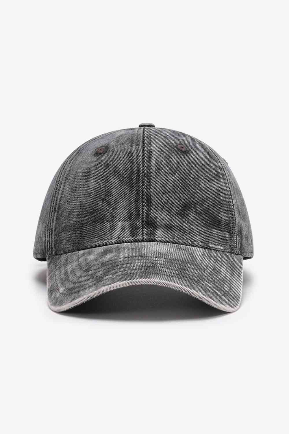 Plain adjustable baseball cap made of 100% cotton, featuring a solid pattern and adjustable strap for a comfortable fit.