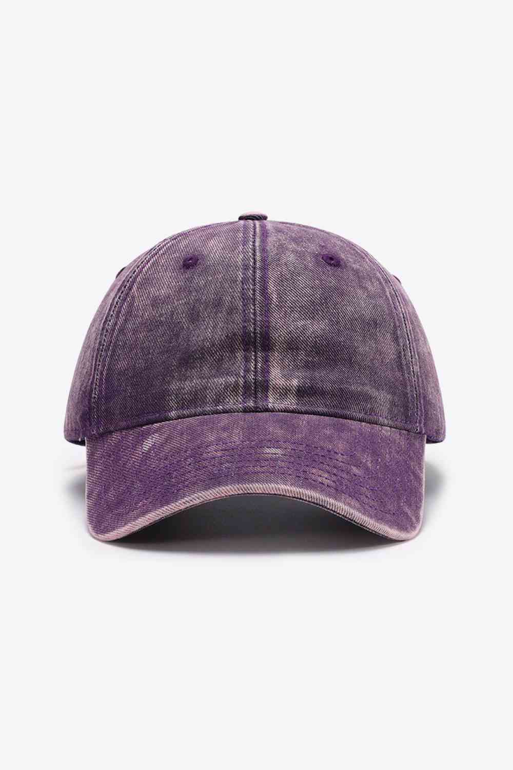 Plain adjustable baseball cap made of 100% cotton, featuring a solid pattern and adjustable strap for a comfortable fit.