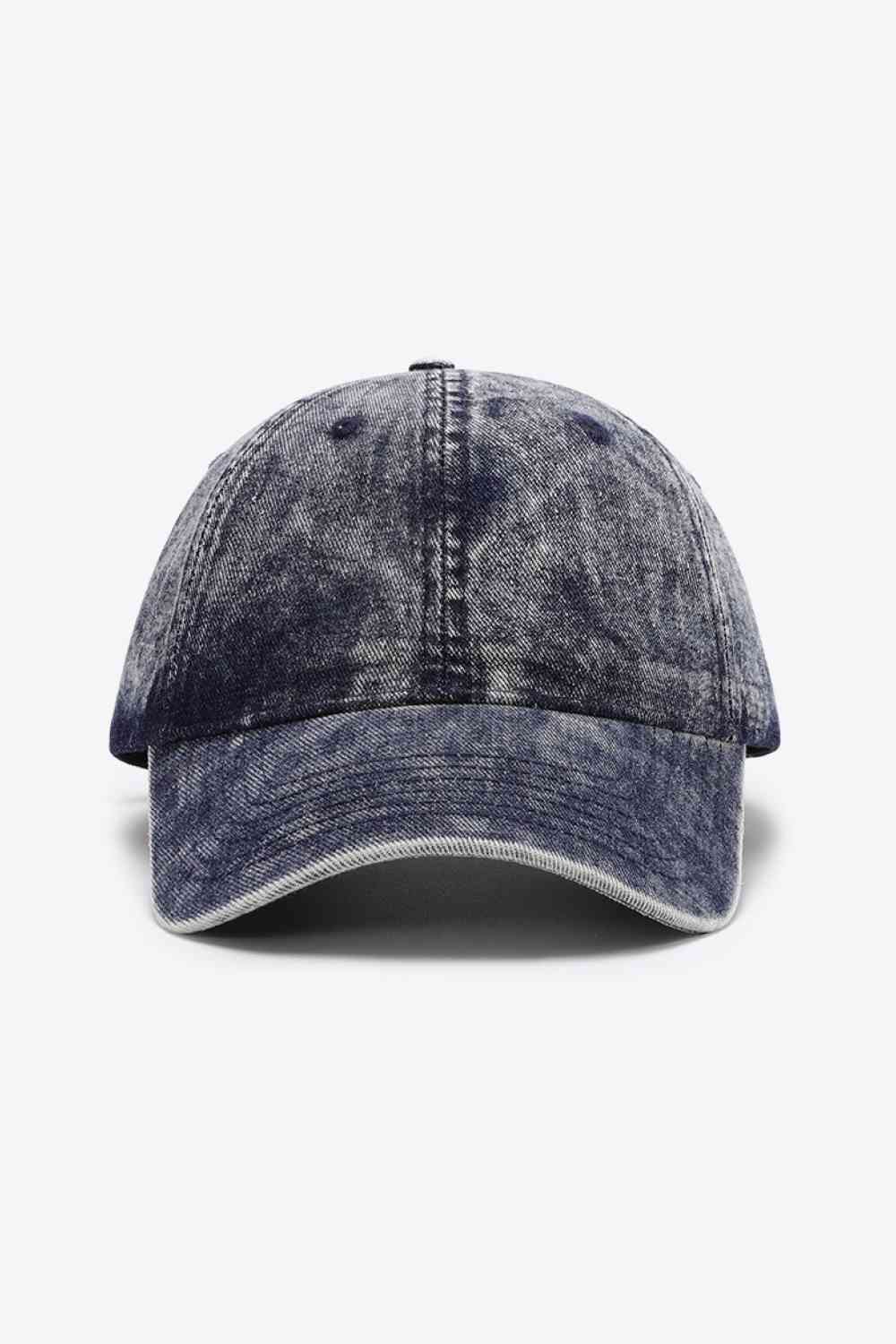 Plain adjustable baseball cap made of 100% cotton, featuring a solid pattern and adjustable strap for a comfortable fit.