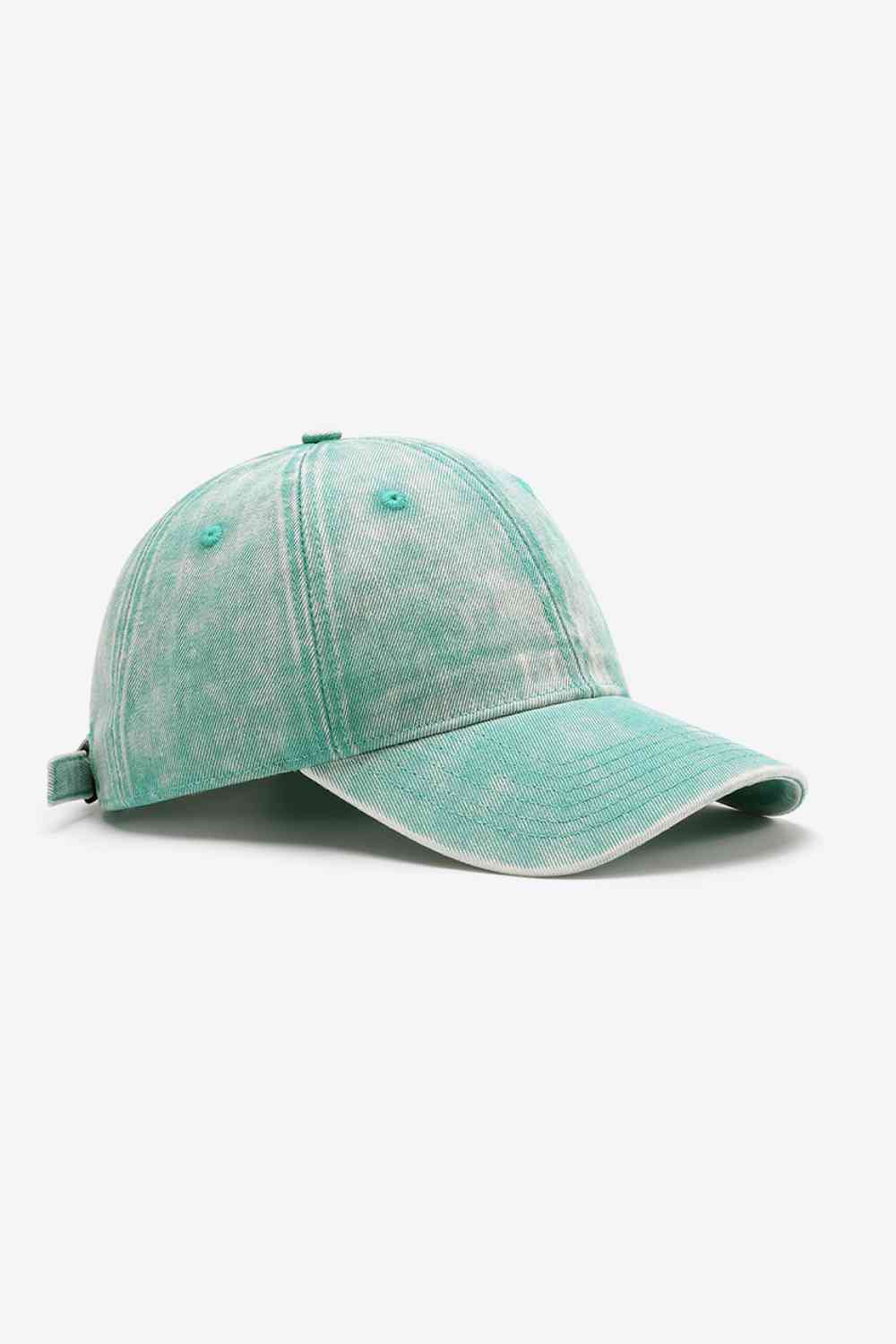 Plain adjustable baseball cap made of 100% cotton, featuring a solid pattern and adjustable strap for a comfortable fit.