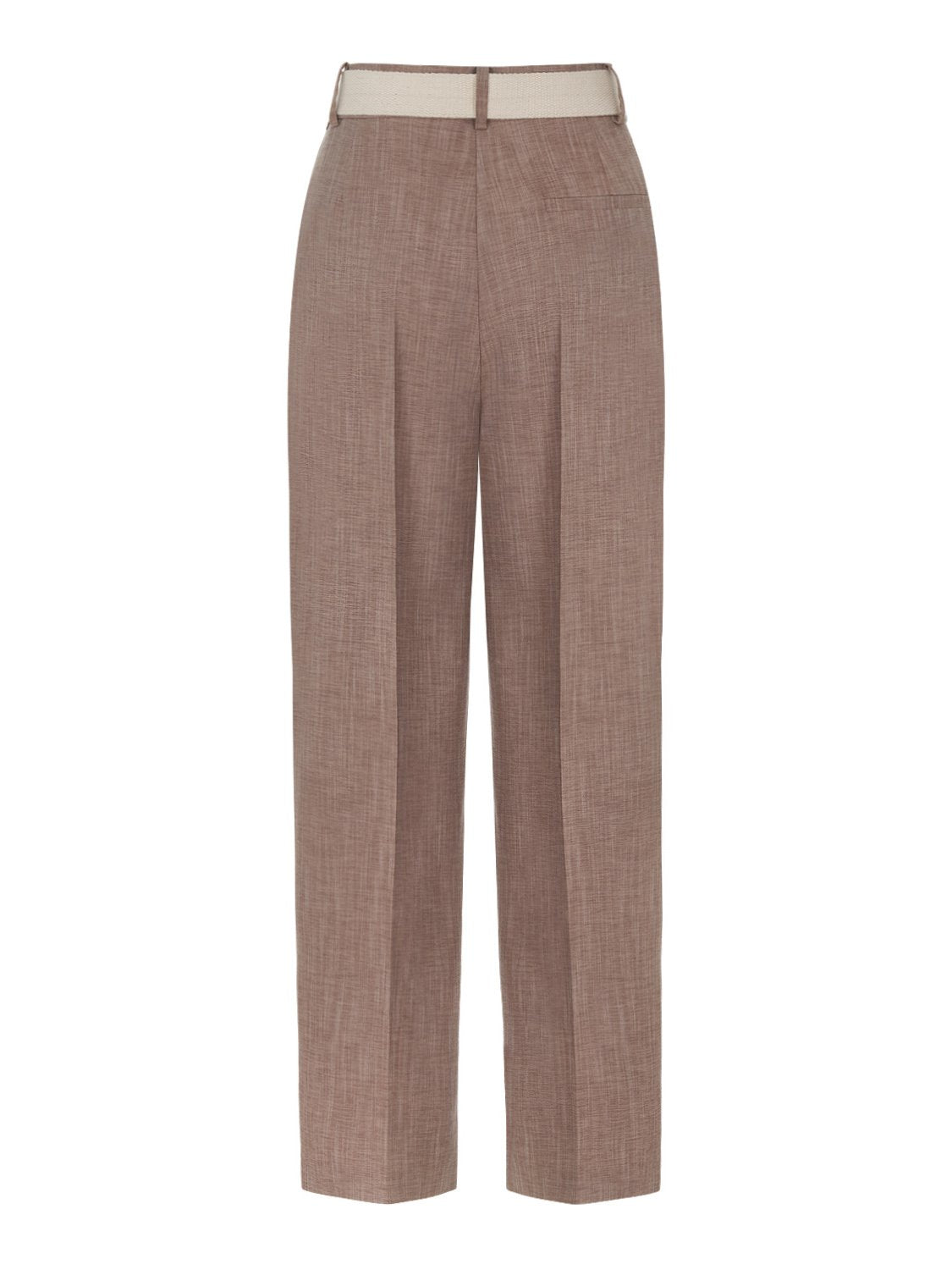 A pair of stylish ankle-length pleated high-waisted pants with a metal buckle belt, showcasing a chic design suitable for summer wear.