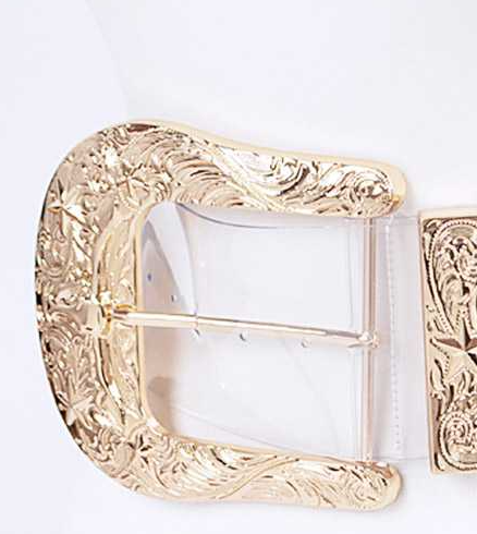 A stylish PLUS SIZE Oversize Buckle Iconic Clear Belt featuring a large buckle and clear design, perfect for enhancing outfits.