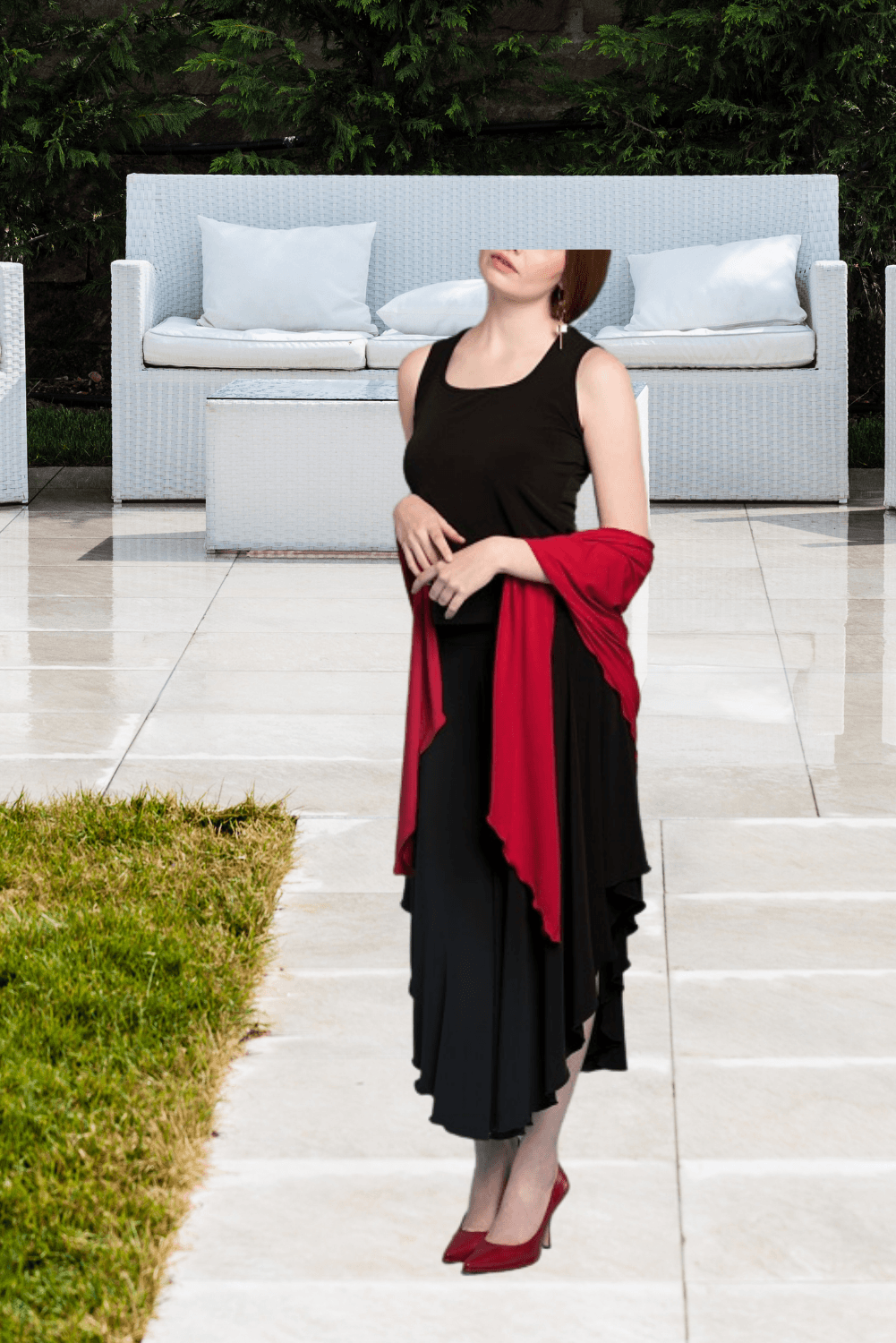 A stylish Point Shawl made from 94% polyester and 6% spandex, showcasing its elegant design and versatile colors.