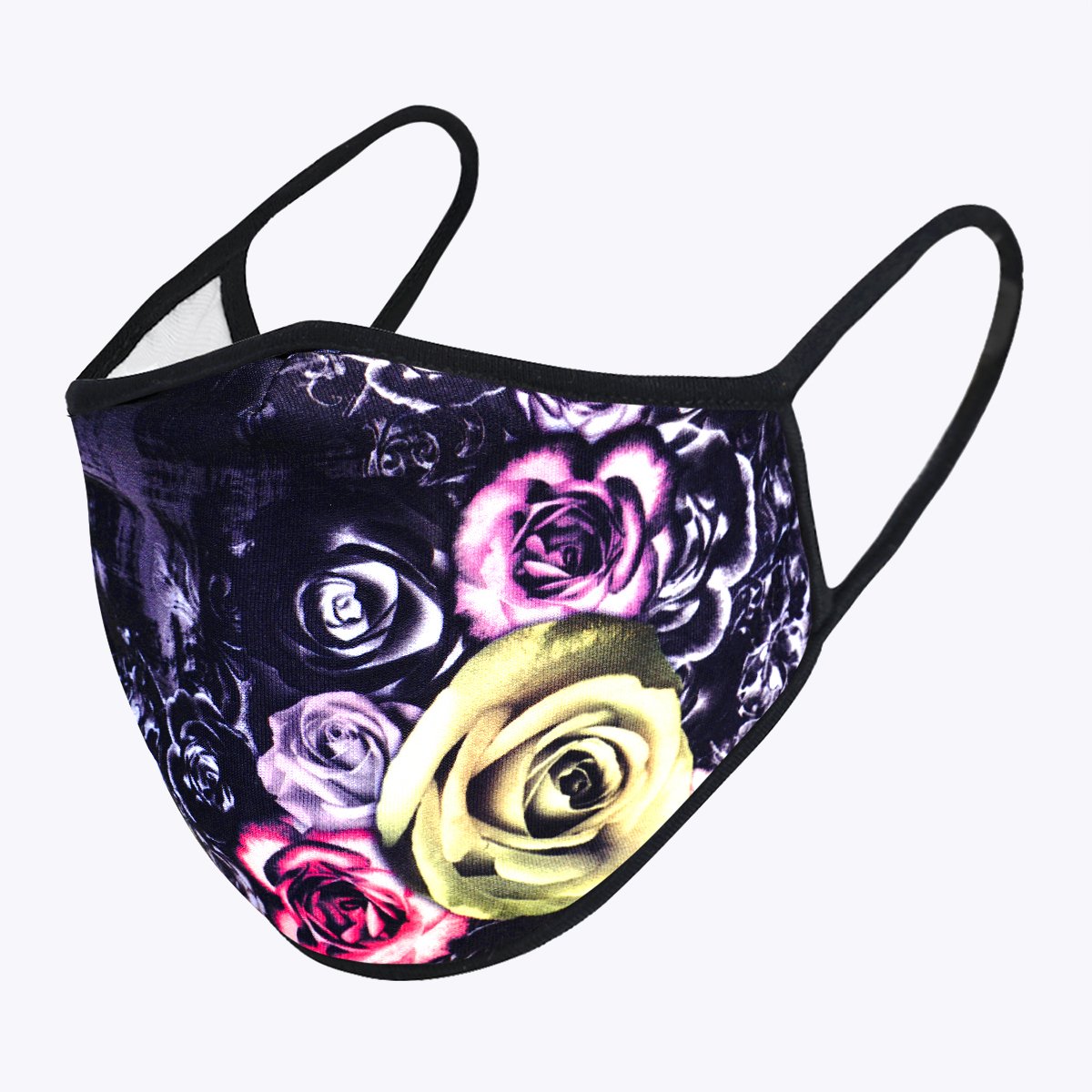 Poison Rose 3-Layered Face Cover featuring a unique floral print design, made with polyester and cotton for comfort and protection.