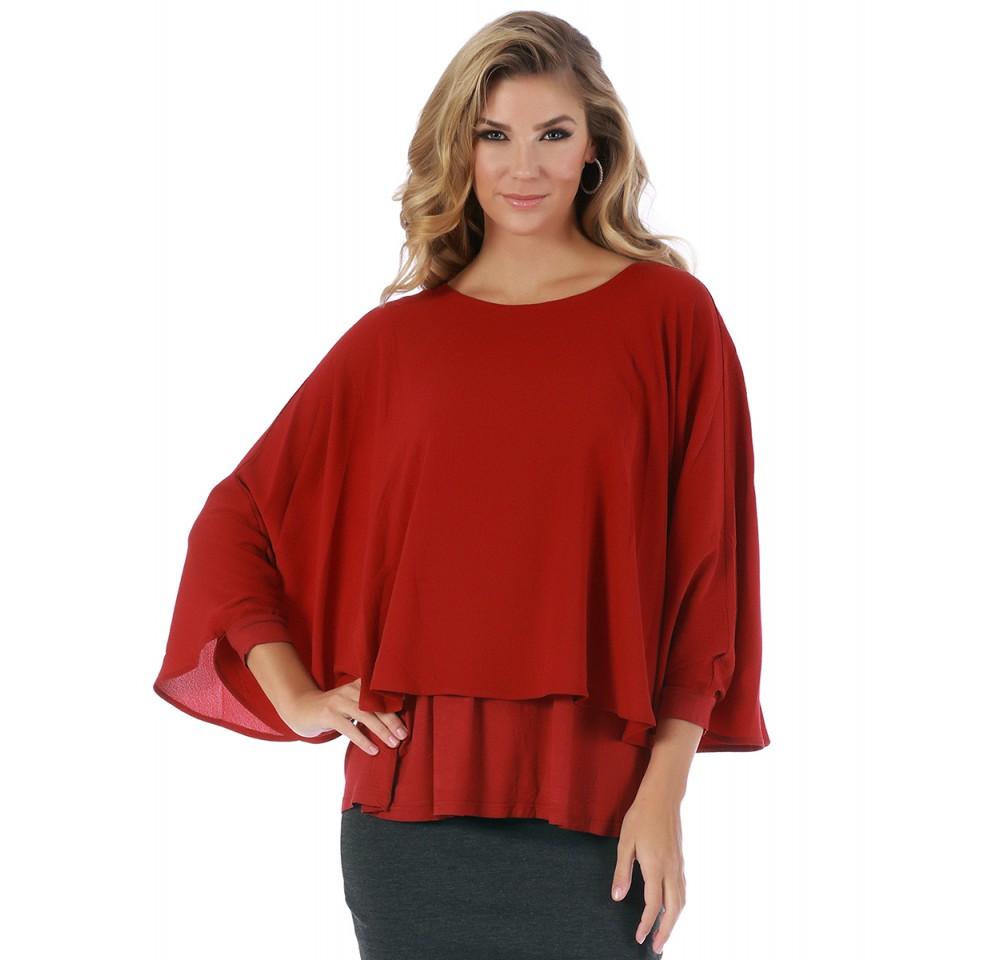 Chic Poncho Top with Boatneck featuring wrist cuffs and sleeveless tank underneath, perfect for casual wear.