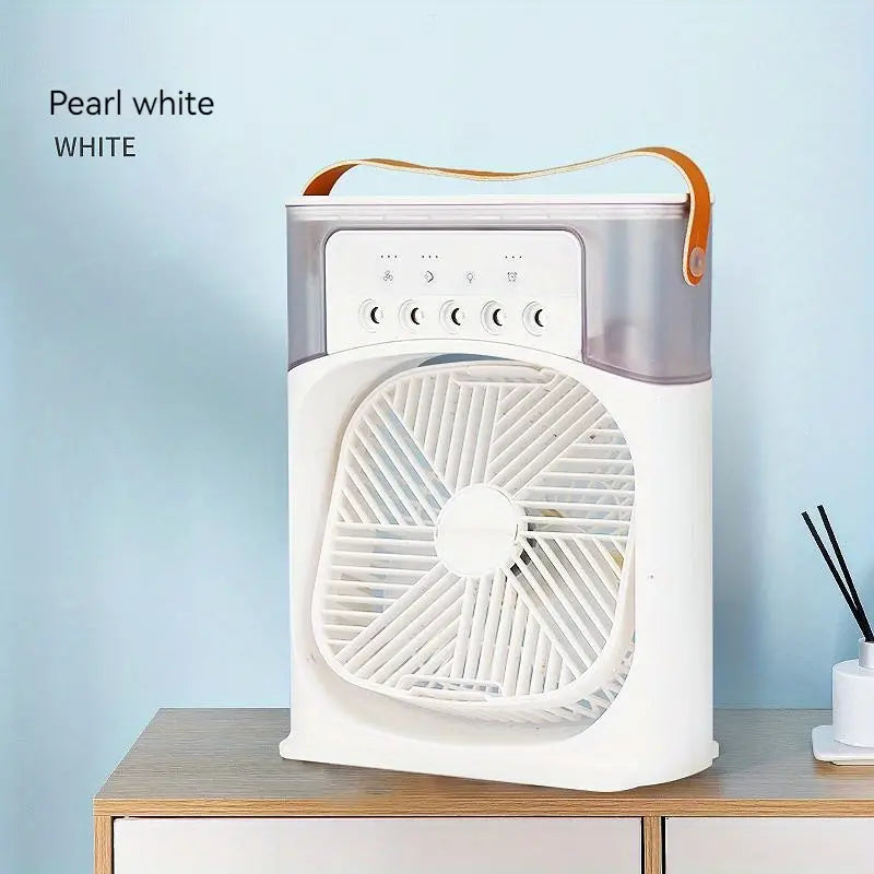 A sleek and compact portable air conditioner and humidifier, designed for easy transport and effective cooling.