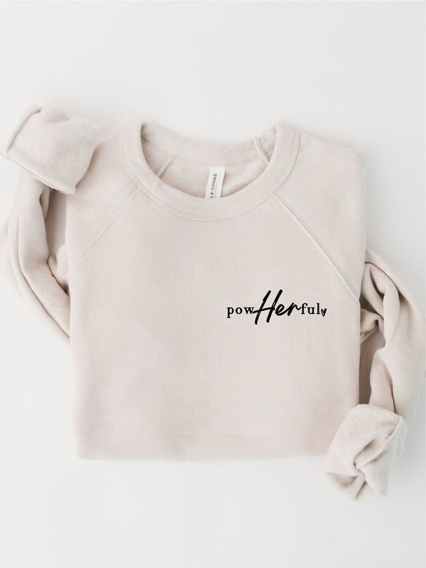 A stylish plus-size sweatshirt featuring the empowering text 'PowHerful' on the front and 'She Overcame Everything That Was Meant to Destroy Her' on the back.