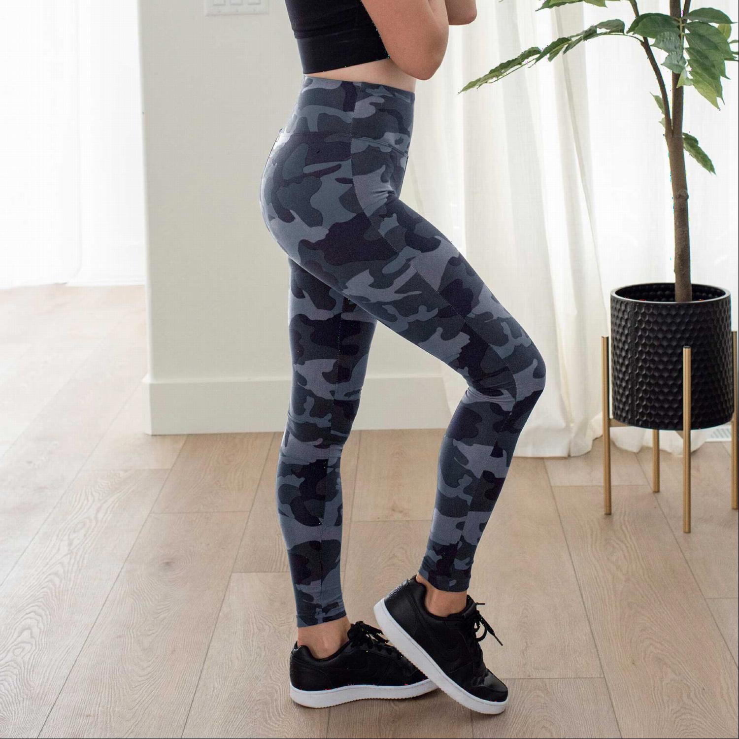 Premium Microfiber Camouflage Leggings featuring a high waist and ankle length, designed for comfort and style.