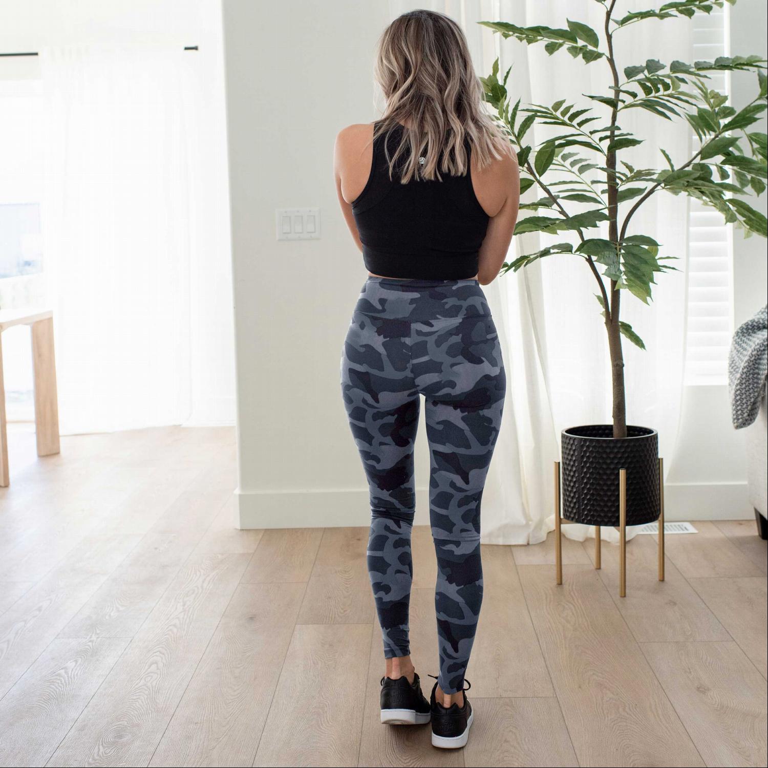 Premium Microfiber Camouflage Leggings featuring a high waist and ankle length, designed for comfort and style.